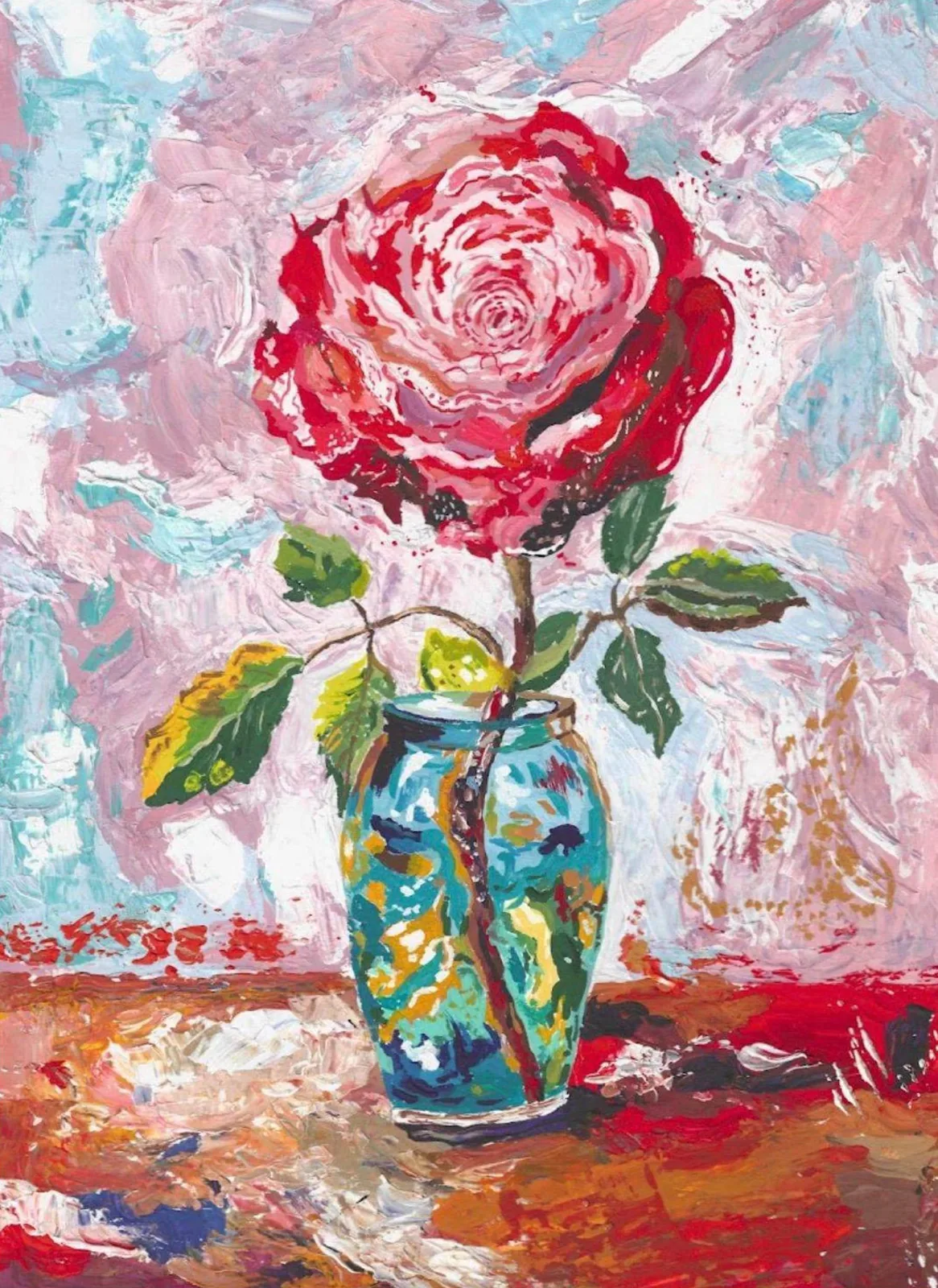 Fragile Equilibrium, 2026, Art Liard, mixed media on paper, rose still life from the G Gallery catalog, art3f Paris 2026