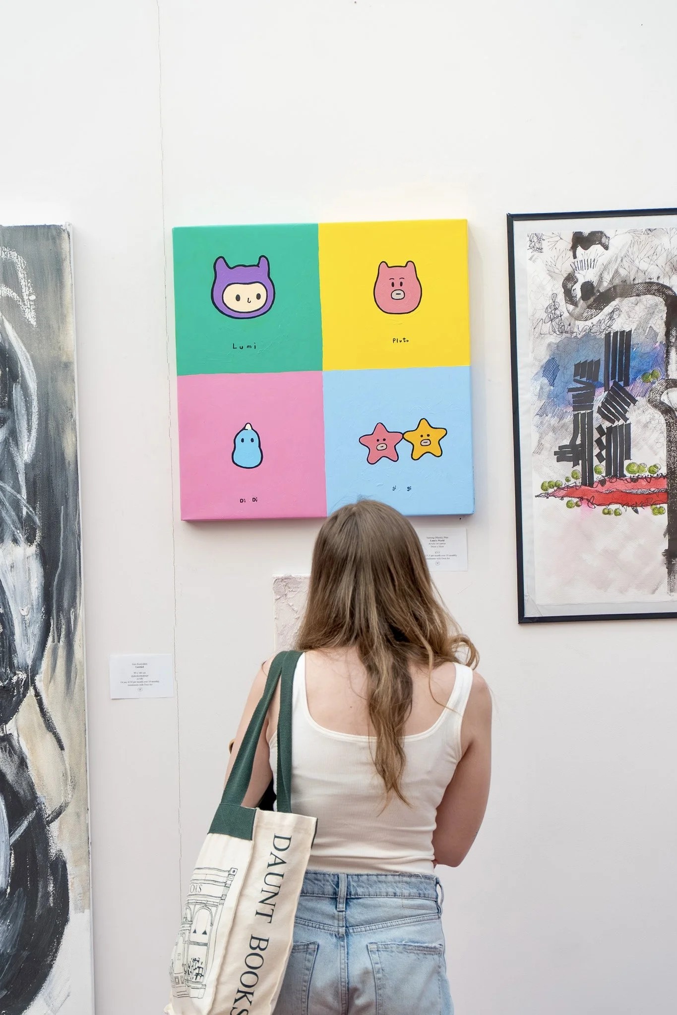 Gallery wall with multiple contemporary works during OPEN ART & ART ON LOOP